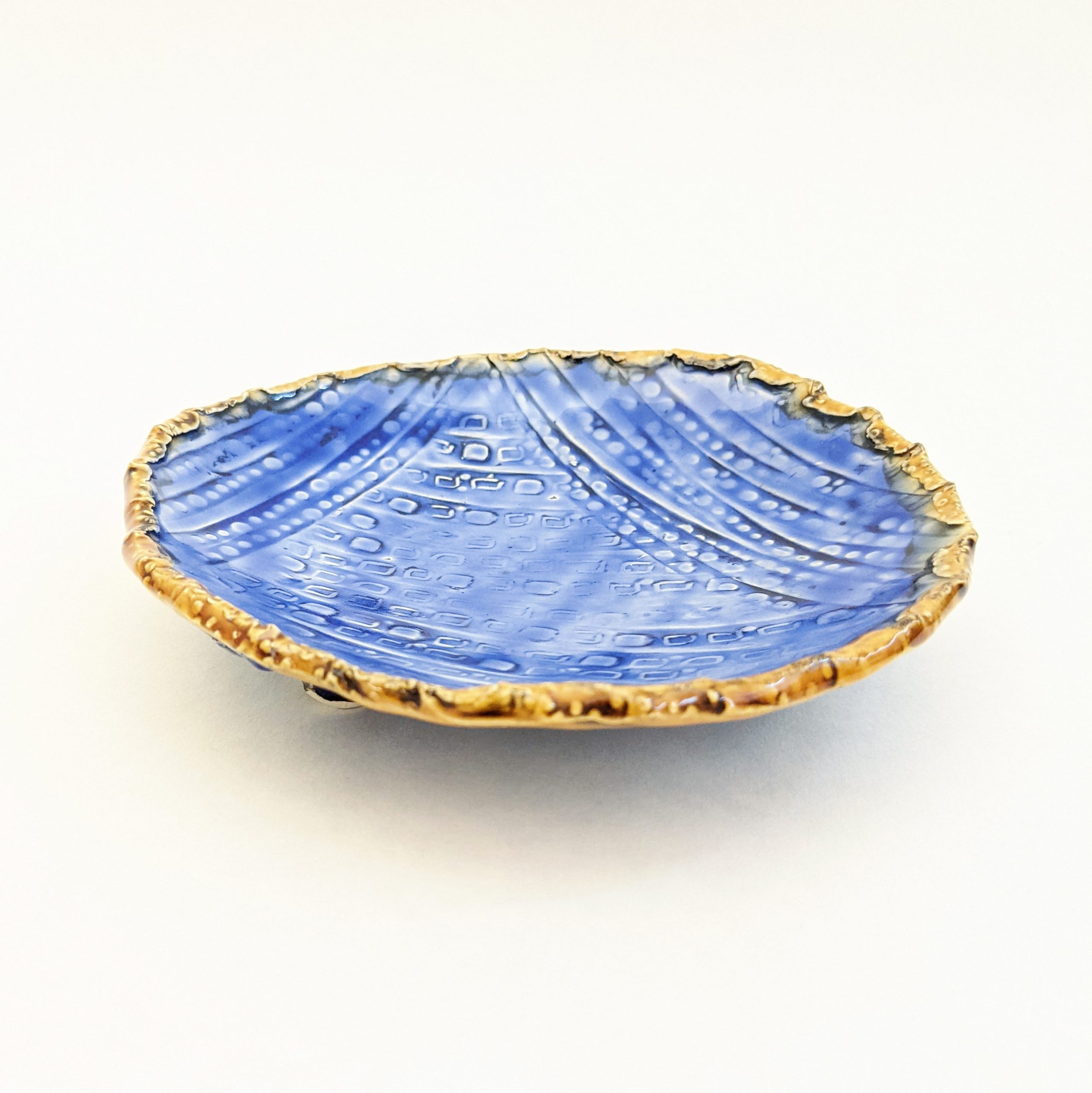 Small Blue Dish With Amber Rim | Elizabeth Ruskin