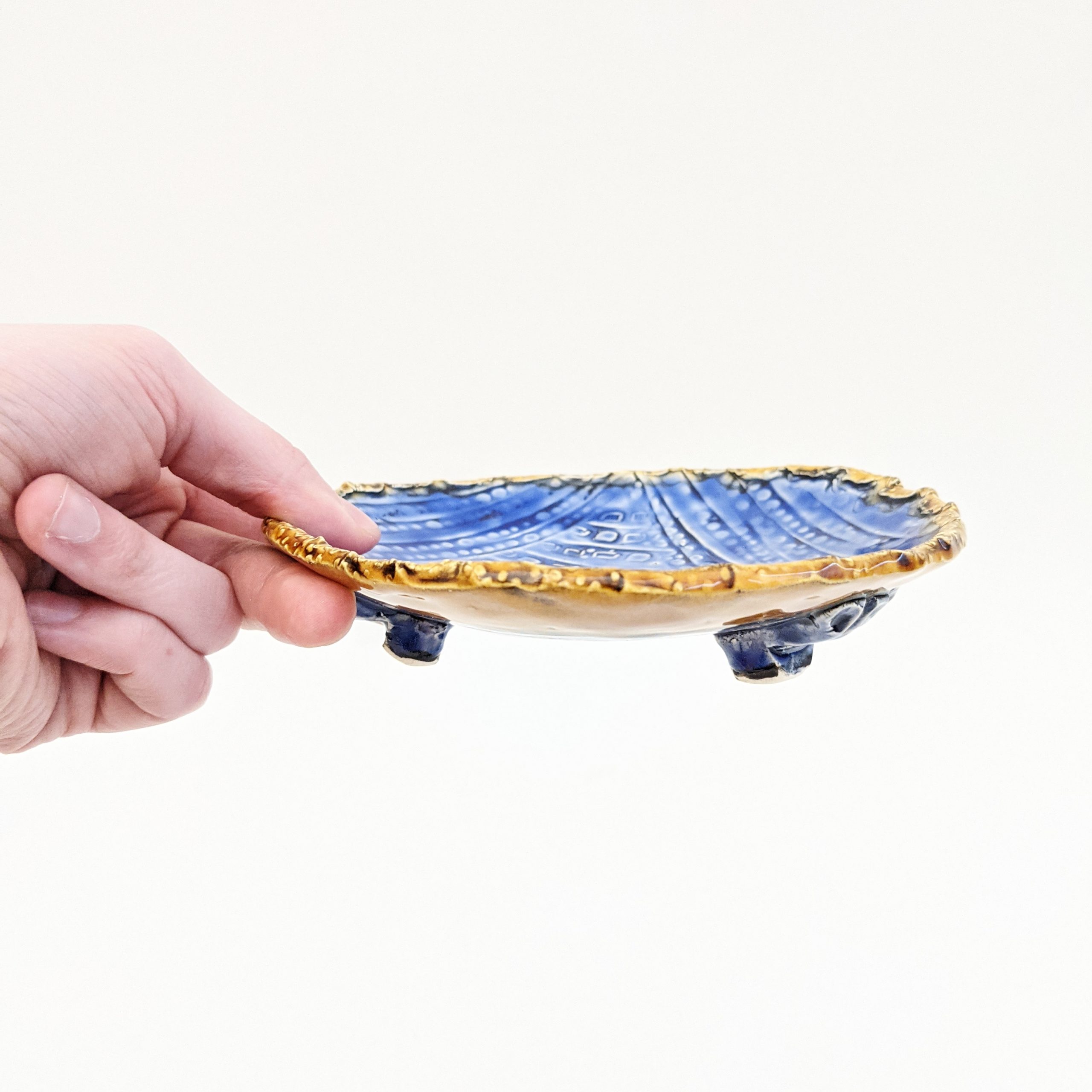Small Blue Dish With Amber Rim | Elizabeth Ruskin